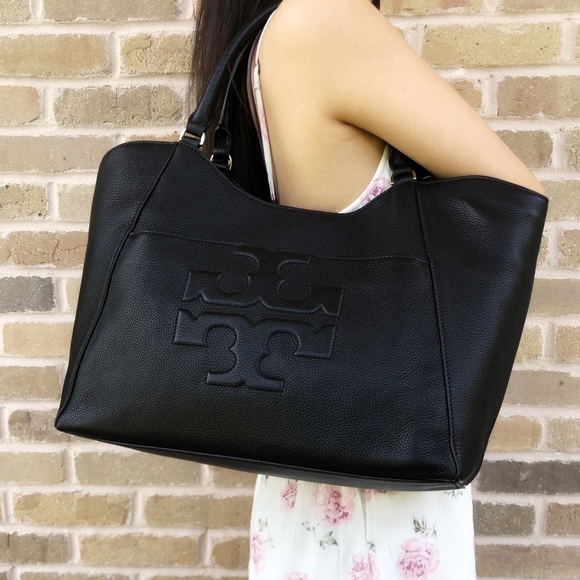 Tory Burch Bombe T Large Tote Black Logo - Picture 3 of 6